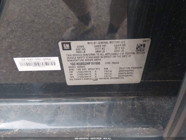 2017 Chevrolet Silverado 2500hd Work Truck მანქანა იყიდება აუქციონზე, vin: 1GC1KUEG2HF181896, აუქციონის ნომერი: 45839780