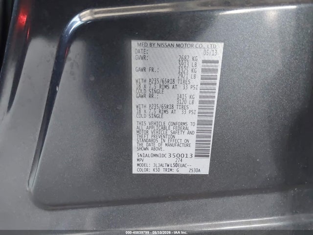 Aukcja sprzedaży 2013 Infiniti Jx35, vin: 5N1AL0MN1DC350013, numer aukcji: 45839799