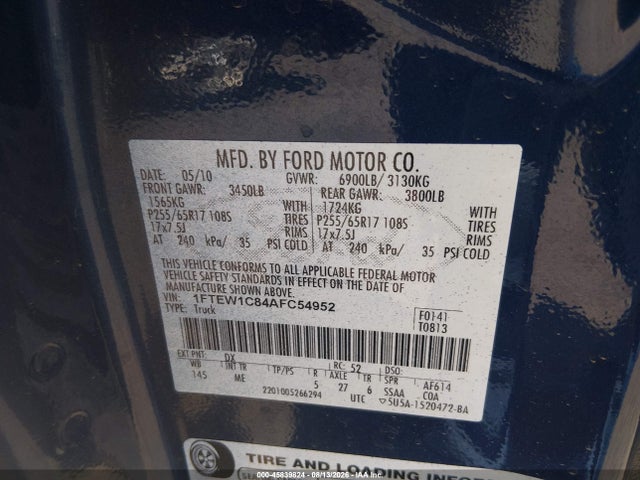 Продажа на аукционе авто 2010 Ford F-150 Fx2 Sport/xl/xlt, vin: 1FTEW1C84AFC54952, номер лота: 45839824