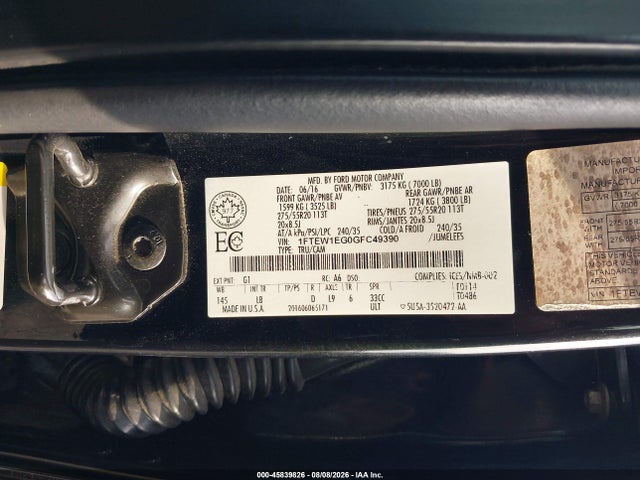 Ford F-150 Lariat 2016 1FTEW1EG0GFC49390 Image 9