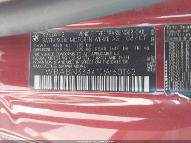 Продажа на аукционе авто 2001 Bmw 325ci, vin: WBABN33441JW60142, номер лота: 45839835