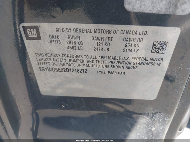 Продаж на аукціоні авто 2013 Chevrolet Impala Lt, vin: 2G1WG5E32D1218272, номер лоту: 45839841