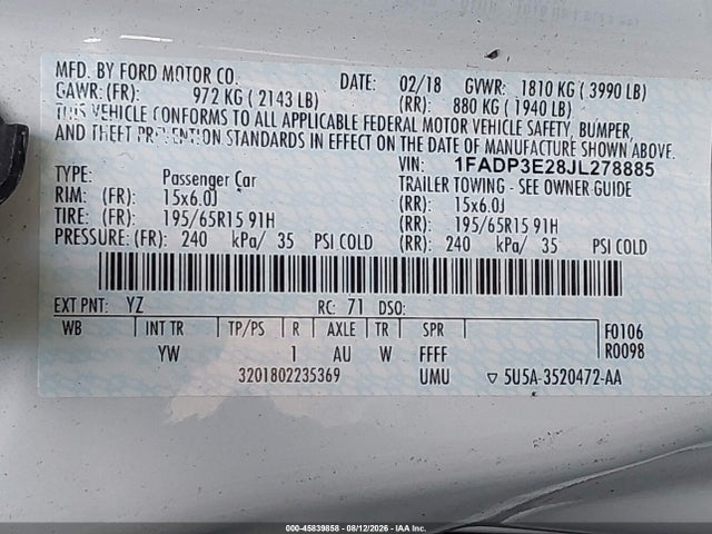Ford FOCUS S 2018 1FADP3E28JL278885 Image 9