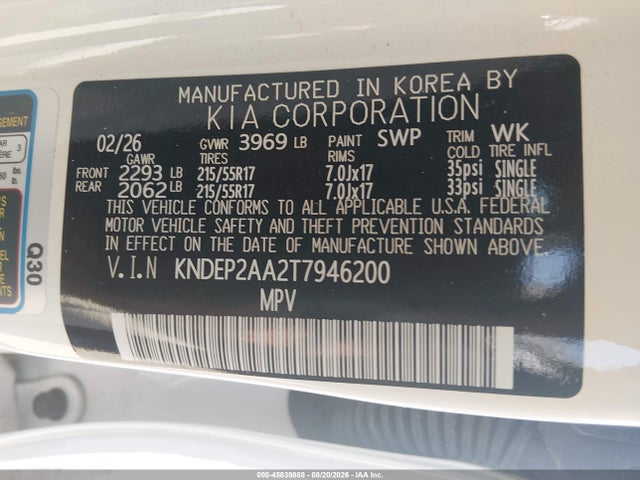 Продаж на аукціоні авто 2026 Kia Seltos Lx, vin: KNDEP2AA2T7946200, номер лоту: 45839888