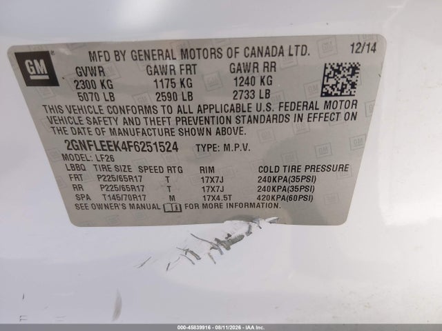 Chevrolet EQUINOX LS 2015 2GNFLEEK4F6251524 Image 9