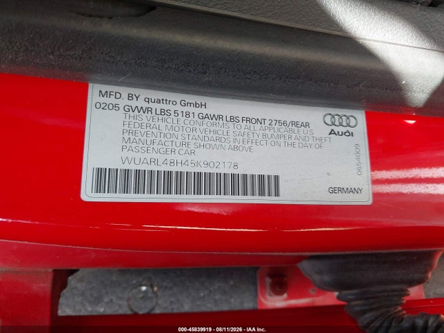 Aukcja sprzedaży 2005 Audi S4, vin: WUARL48H45K902178, numer aukcji: 45839919