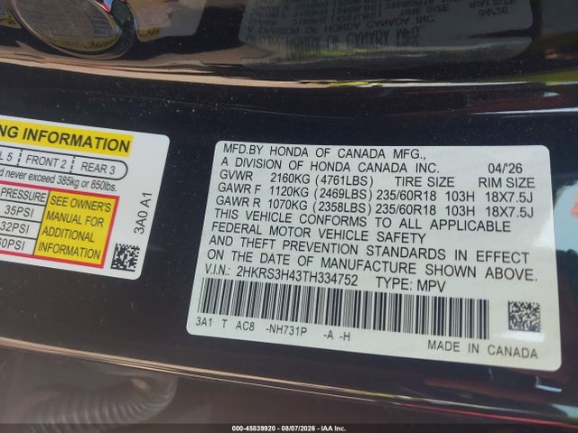 Honda Cr-v Ex 2wd 2026 2HKRS3H43TH334752 Image 9