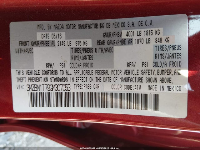 Продаж на аукціоні авто 2016 Mazda Mazda3 I Sport, vin: 3MZBM1T79GM307053, номер лоту: 45839937