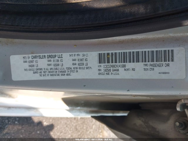 Продажа на аукционе авто 2012 Dodge Avenger Se, vin: 1C3CDZAB8CN141688, номер лота: 45839962