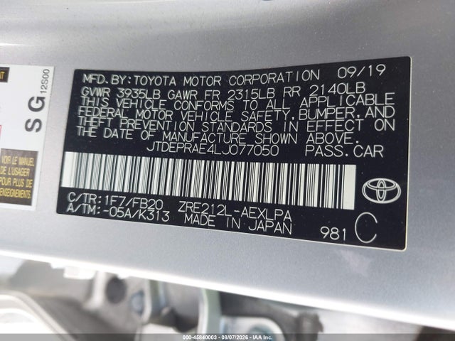 Toyota COROLLA LE 2020 JTDEPRAE4LJ077050 Image 9