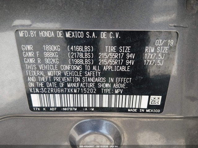 3CZRU6H7XKM715202 Honda Hr-v Ex-l