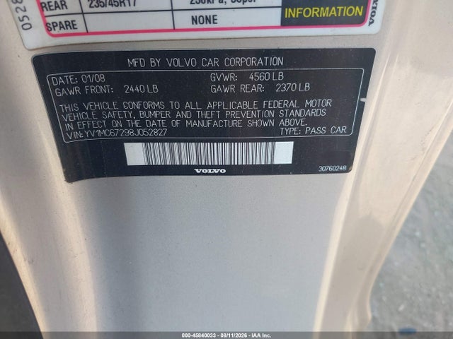 Продаж на аукціоні авто 2008 Volvo C70 T5 M, vin: YV1MC67298J052827, номер лоту: 45840033