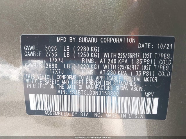 Aukcja sprzedaży 2022 Subaru Outback Wilderness, vin: 4S4BTGUD0N3158300, numer aukcji: 45840034