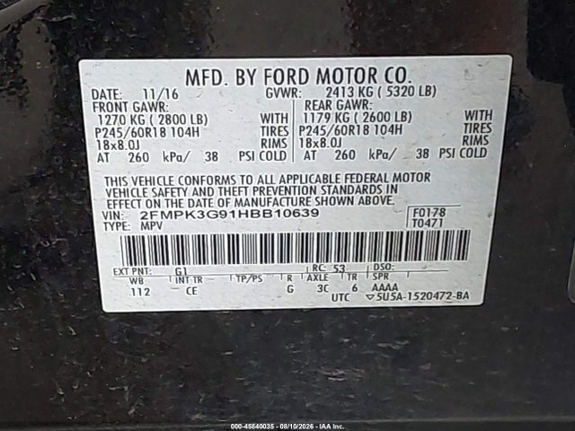 Ford EDGE SE 2017 2FMPK3G91HBB10639 Image 9