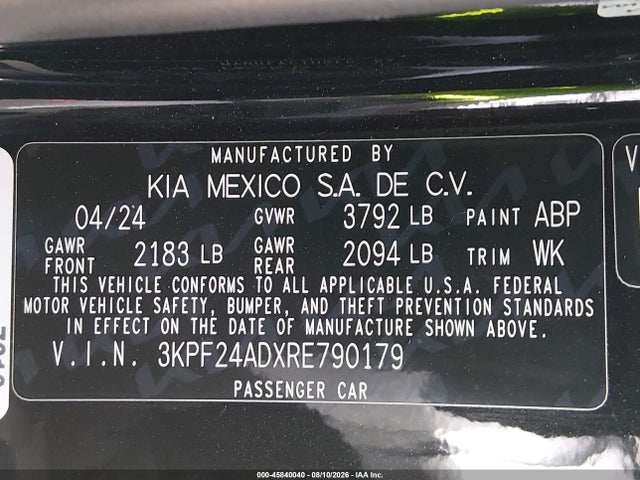 3KPF24ADXRE790179 KIA Forte Lxs