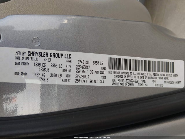 Aukcja sprzedaży 2013 Chrysler Town & Country Touring, vin: 2C4RC1BG7DR743801, numer aukcji: 45840086