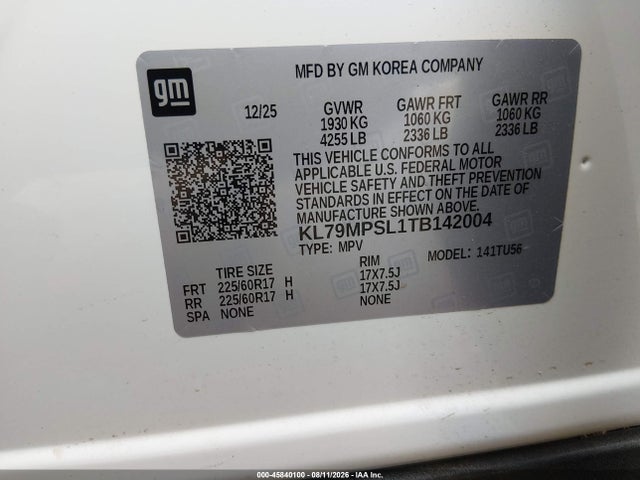 45840100 :رقم المزاد ، KL79MPSL1TB142004 vin ، 2026 Chevrolet Trailblazer Fwd Lt مزاد بيع