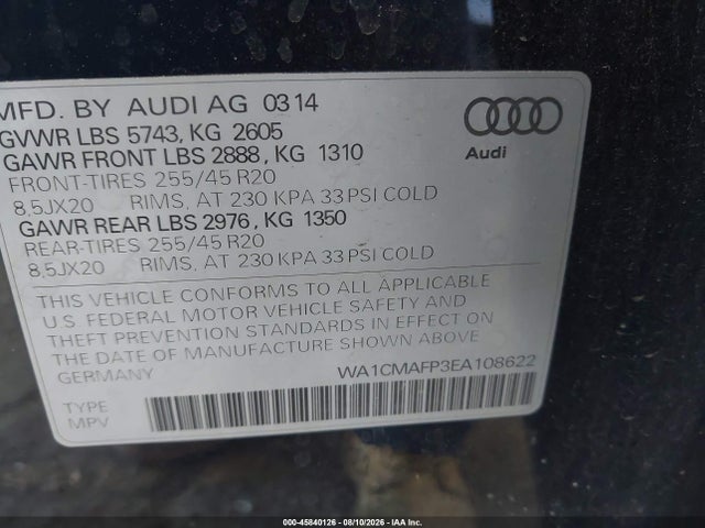 WA1CMAFP3EA108622 Audi Q5 3.0 Tdi Premium Plus