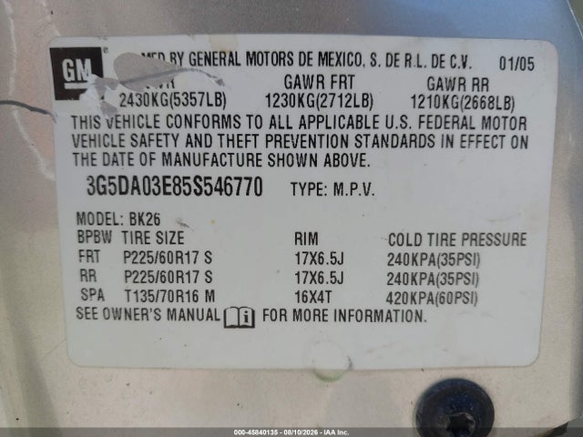 Продаж на аукціоні авто 2005 Buick Rendezvous Cx, vin: 3G5DA03E85S546770, номер лоту: 45840135