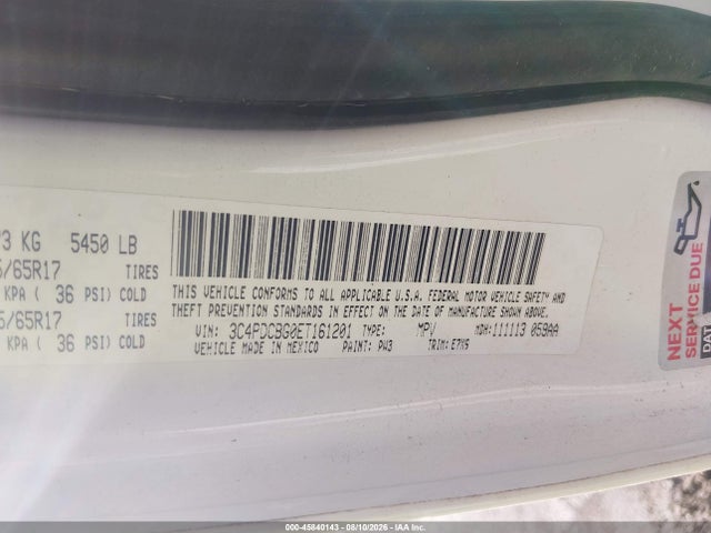 Продаж на аукціоні авто 2014 Dodge Journey Sxt, vin: 3C4PDCBG0ET161201, номер лоту: 45840143