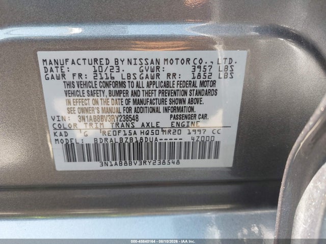 Aukcja sprzedaży 2024 Nissan Sentra S Xtronic Cvt, vin: 3N1AB8BV3RY238548, numer aukcji: 45840164