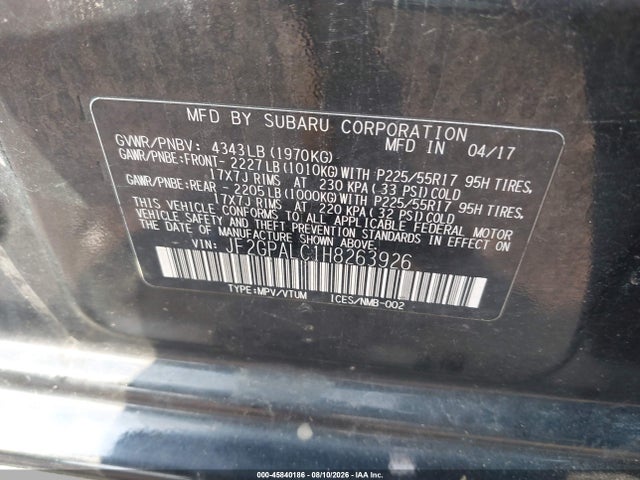 Продажа на аукционе авто 2017 Subaru Crosstrek 2.0i Limited, vin: JF2GPALC1H8263926, номер лота: 45840186