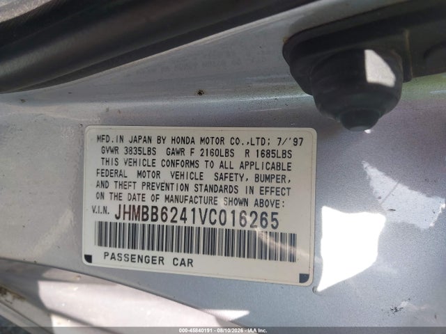 45840191 :رقم المزاد ، JHMBB6241VC016265 vin ، 1997 Honda Prelude مزاد بيع
