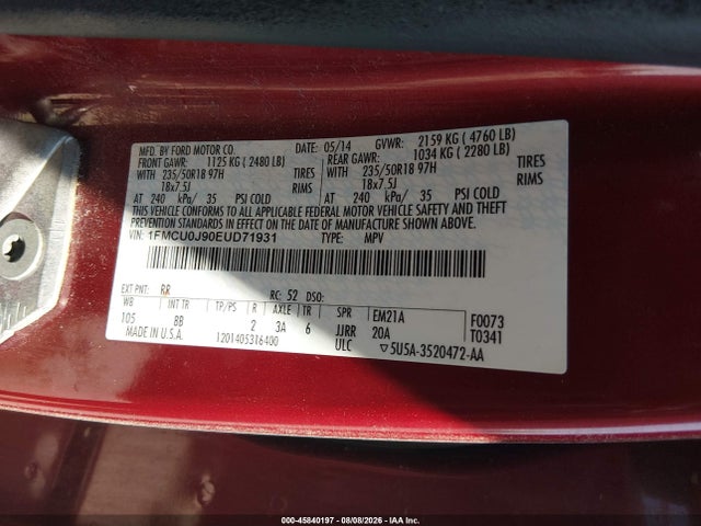 Ford Escape Titanium 2014 1FMCU0J90EUD71931 Image 9