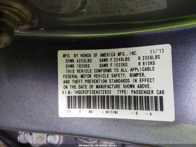 Honda ACCORD LX 2014 1HGCR2F33EA072930 Image 9