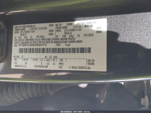 Продажа на аукционе авто 2019 Ford F-150 Xl, vin: 1FTEW1C50KKE24173, номер лота: 45840223