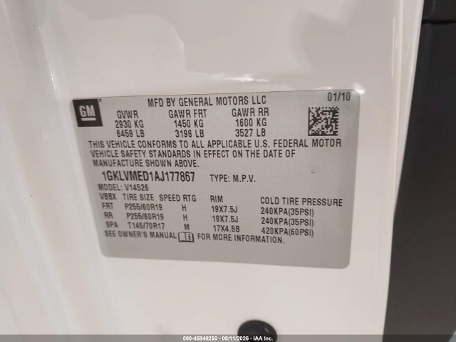 Aukcja sprzedaży 2010 Gmc Acadia Slt-1, vin: 1GKLVMED1AJ177867, numer aukcji: 45840250