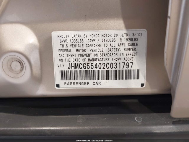Продажа на аукционе авто 2002 Honda Accord 2.3 Lx, vin: JHMCG55402C031797, номер лота: 45840259