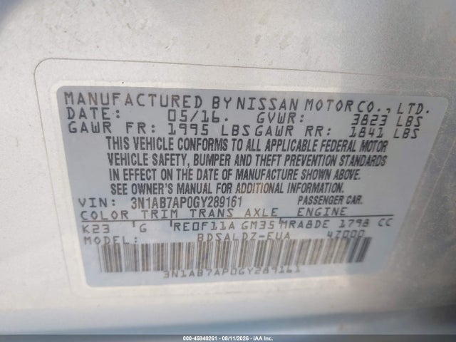 3N1AB7AP0GY289161 Nissan SENTRA SV