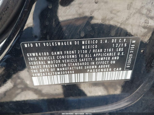 2016 Volkswagen Jetta 1.4t S მანქანა იყიდება აუქციონზე, vin: 3VW267AJ7GM305698, აუქციონის ნომერი: 45840283