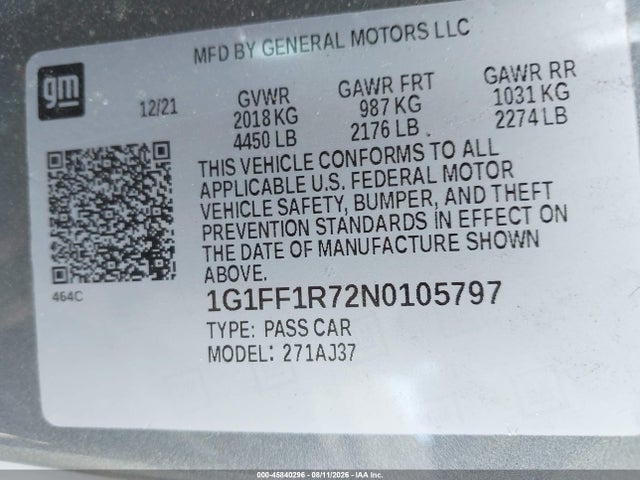 1G1FF1R72N0105797 Chevrolet Camaro Rwd Lt1
