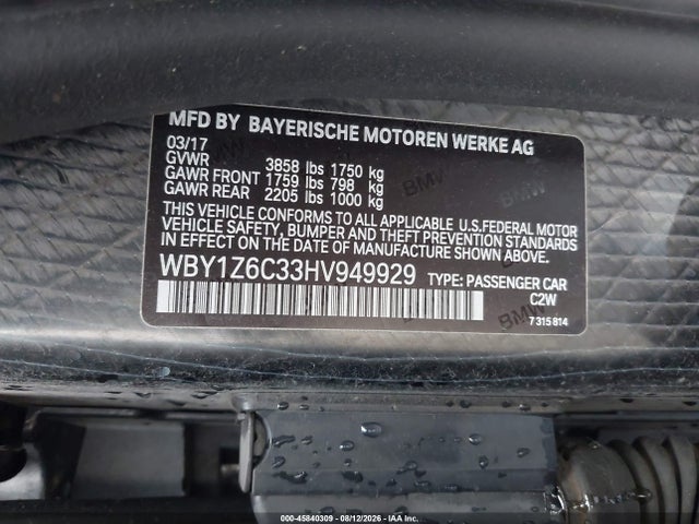 Aukcja sprzedaży 2017 Bmw I3 94 Ah, vin: WBY1Z6C33HV949929, numer aukcji: 45840309