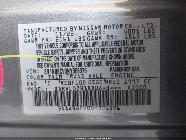 3N1AB8CV0NY306376 Nissan Sentra Sv Xtronic Cvt