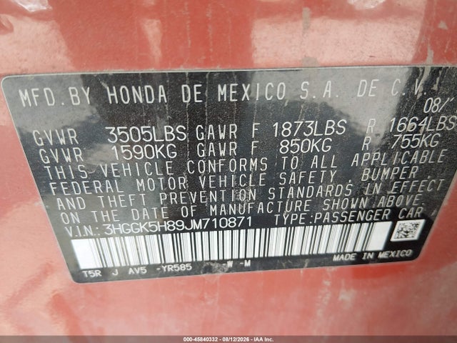 Honda FIT EX 2018 3HGGK5H89JM710871 Image 9