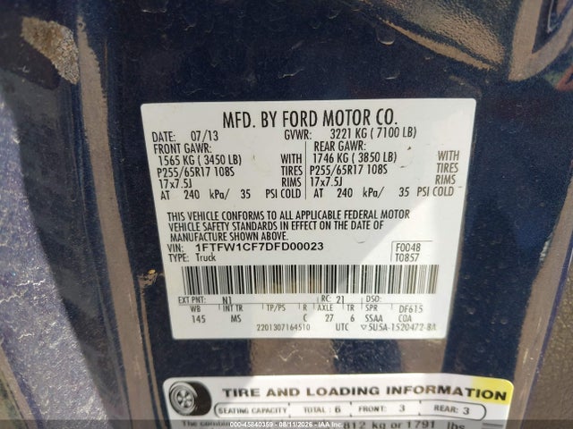 Продажа на аукционе авто 2013 Ford F-150 Xlt, vin: 1FTFW1CF7DFD00023, номер лота: 45840359