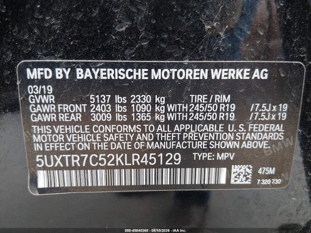 Продажа на аукционе авто 2019 Bmw X3 Sdrive30i, vin: 5UXTR7C52KLR45129, номер лота: 45840368