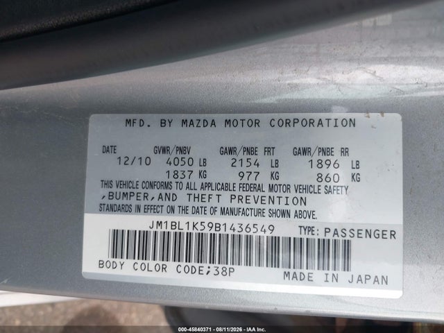 Aukcja sprzedaży 2011 Mazda Mazda3 S Sport, vin: JM1BL1K59B1436549, numer aukcji: 45840371