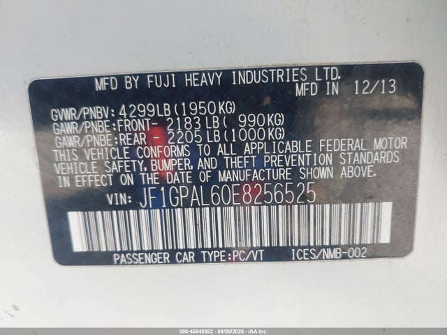 2014 Subaru Impreza 2.0i Sport Premium მანქანა იყიდება აუქციონზე, vin: JF1GPAL60E8256525, აუქციონის ნომერი: 45840382