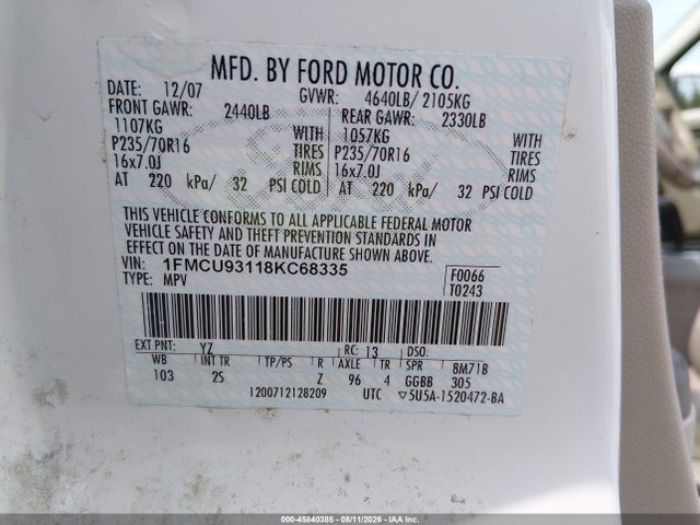 45840385 :رقم المزاد ، 1FMCU93118KC68335 vin ، 2008 Ford Escape Xlt مزاد بيع