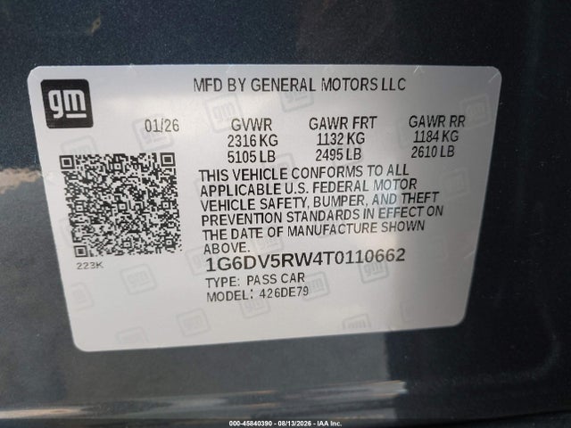 Продажа на аукционе авто 2026 Cadillac Ct5-v V-series Rwd, vin: 1G6DV5RW4T0110662, номер лота: 45840390