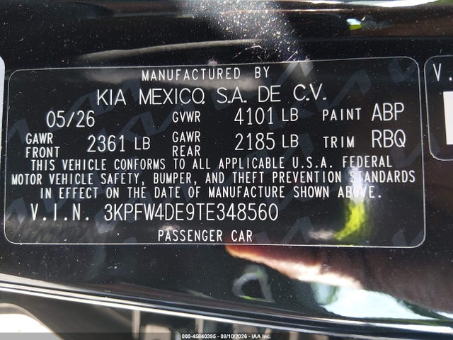 45840395 :رقم المزاد ، 3KPFW4DE9TE348560 vin ، 2026 Kia K4 Gt-line مزاد بيع