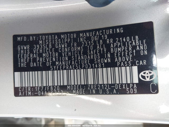 5YFEPRAE5LP031481 Toyota COROLLA LE
