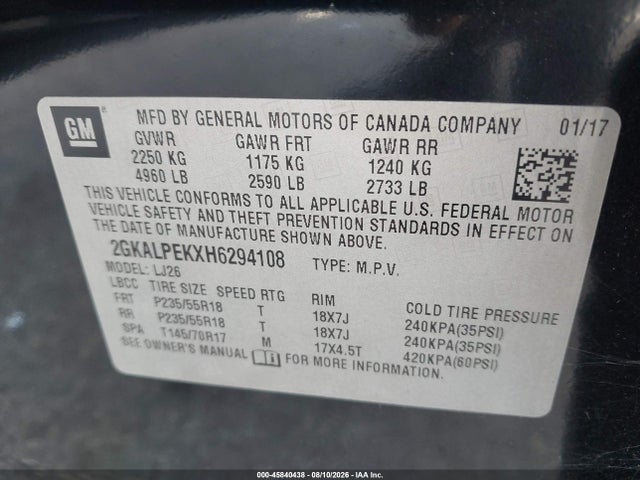 Продаж на аукціоні авто 2017 Gmc Terrain Slt, vin: 2GKALPEKXH6294108, номер лоту: 45840438
