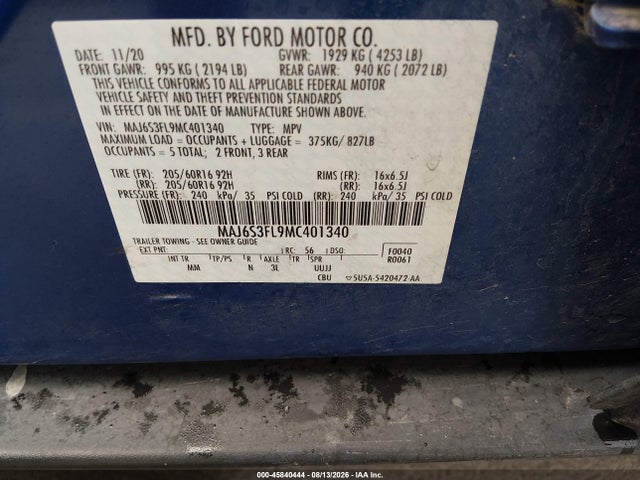 Ford ECOSPORT S 2021 MAJ6S3FL9MC401340 Image 9