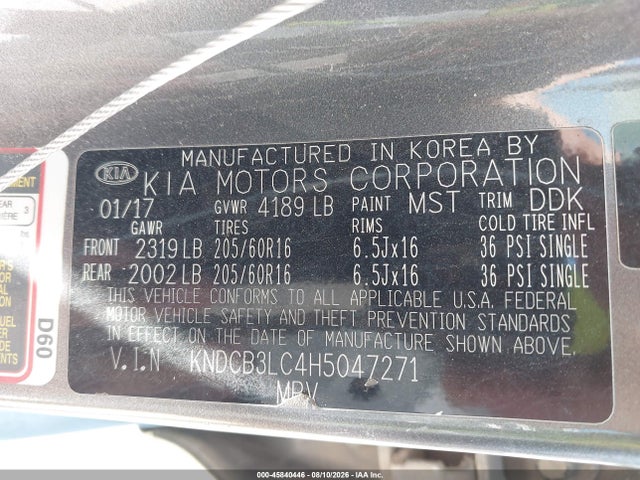 45840446 :رقم المزاد ، KNDCB3LC4H5047271 vin ، 2017 Kia Niro Lx مزاد بيع