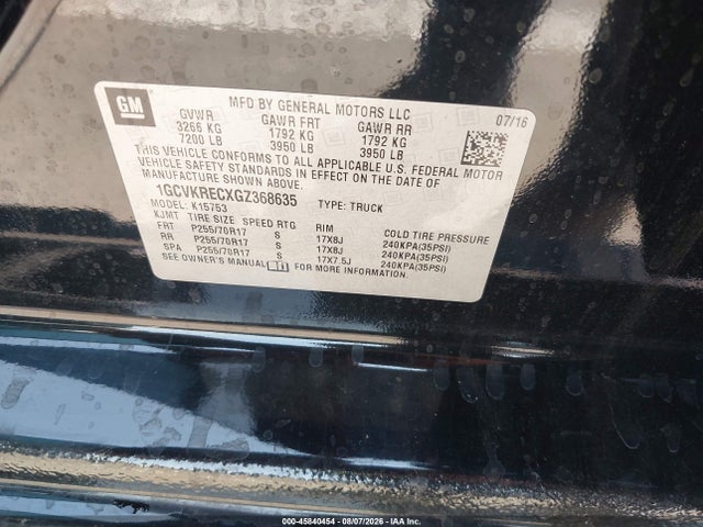 2016 Chevrolet Silverado 1500 Lt მანქანა იყიდება აუქციონზე, vin: 1GCVKRECXGZ368635, აუქციონის ნომერი: 45840454